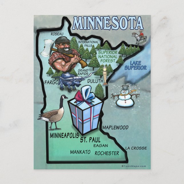 Minnesota Cartoon Map Postcard (Front)