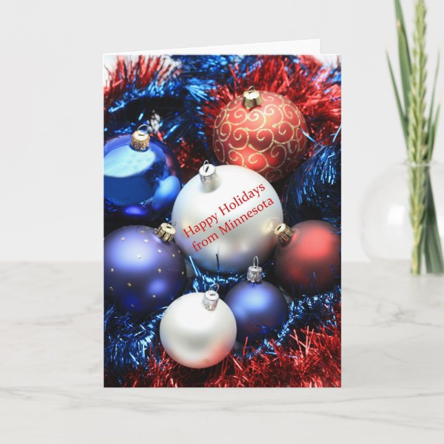 Minnesota Christmas Card with ornaments (Front)