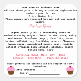 Minnesota Cottage Food Law Label home bakery