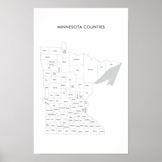 Minnesota Counties map with county names Poster (Front)