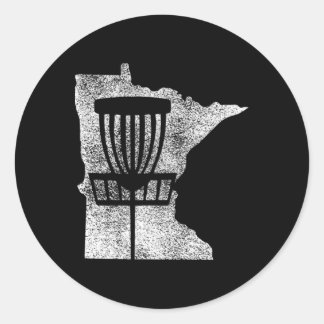Minnesota Disc Golf State With Basket Distressed G Classic Round Sticker