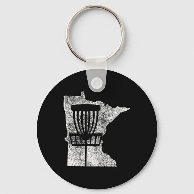 Minnesota Disc Golf State With Basket Distressed G Keychain (Front)