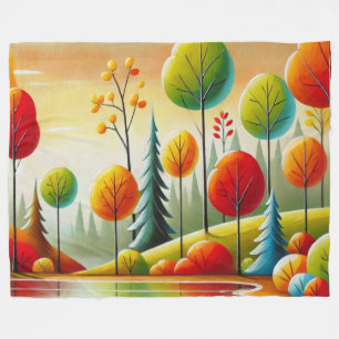 Minnesota Fall Forest and Lake Fleece Blanket