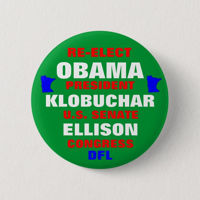 Minnesota for Obama Klobuchar Ellison 2 Inch Round Button (Front)