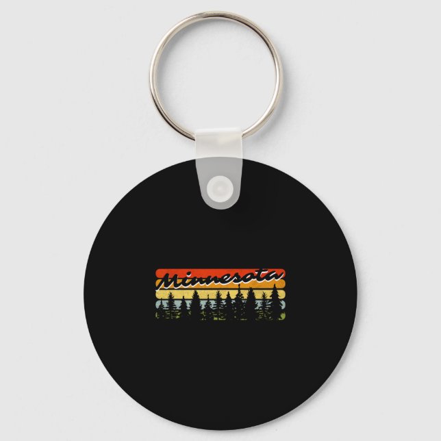 Minnesota Forest Sunset Trees Cabin Theme Souvenir Keychain (Front)