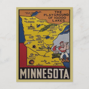 Minnesota Fun Vintage Travel State Map 1950s Postcard