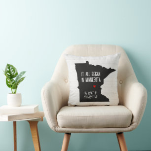 Minnesota GPS Coordinates with Heart Throw Pillow