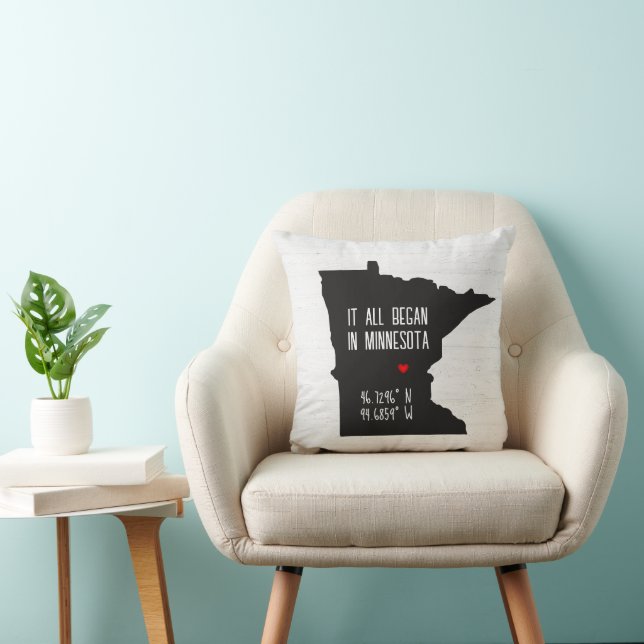 Minnesota GPS Coordinates with Heart Throw Pillow (Chair)