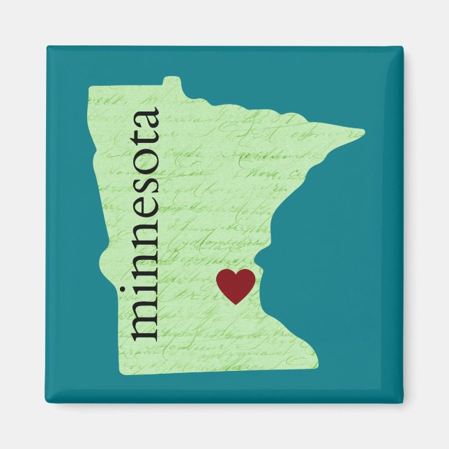 Minnesota - Green, Teal, Heart, Home Magnet (Front)