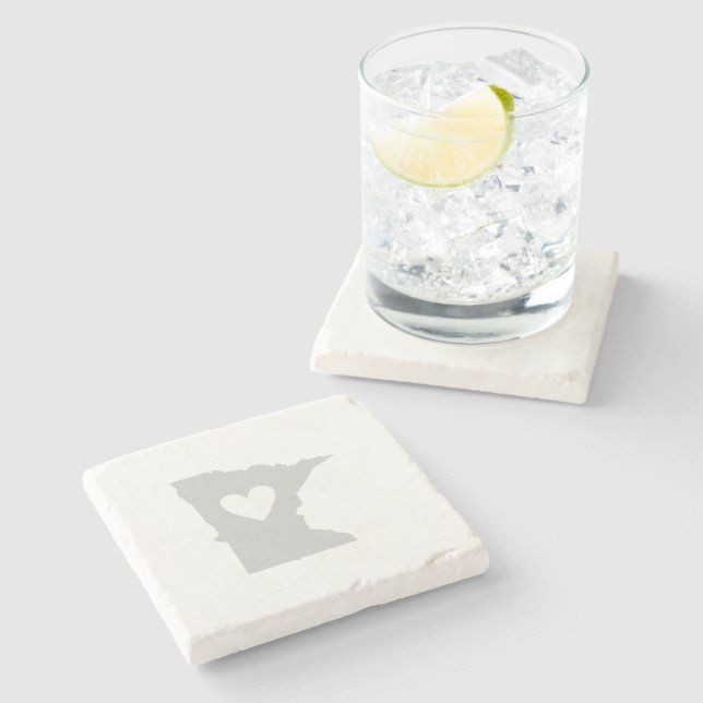 Minnesota Grey Map Shape with Heart Cutout Love Stone Coaster (Side)