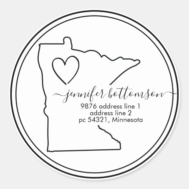 Minnesota home return address Signature love Classic Round Sticker (Front)