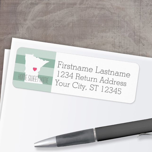 Minnesota Home State Love with Custom Heart (Personalized Mailing Label with Return Address and State Map - Low Minimum)