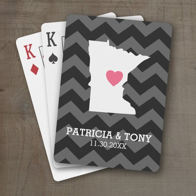 Minnesota Home State Love with Optinal Heart Playing Cards (Personalized Playing Cards with a State Map, Movable Heart and Name)