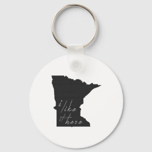 Minnesota I Like It Here State Silhouette Black Keychain