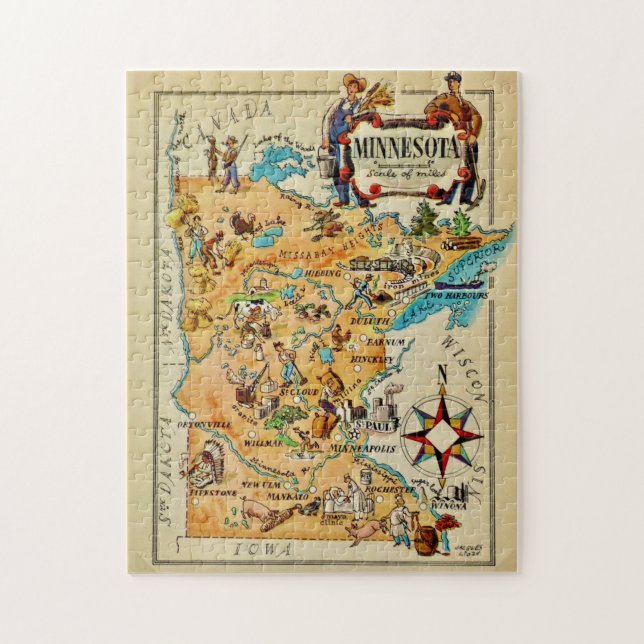 Minnesota Illustrated 11x14 Map Jigsaw Puzzle (Vertical)
