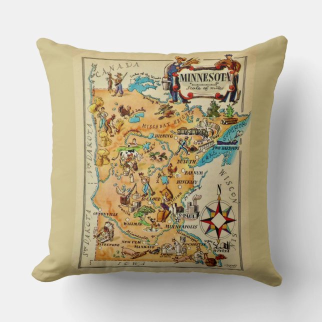 Minnesota Illustré Carte Oreiller (Recto)