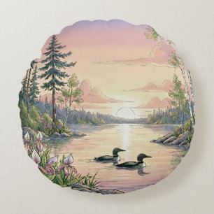 Minnesota Lake Sunset with Loons, Throw Pillow