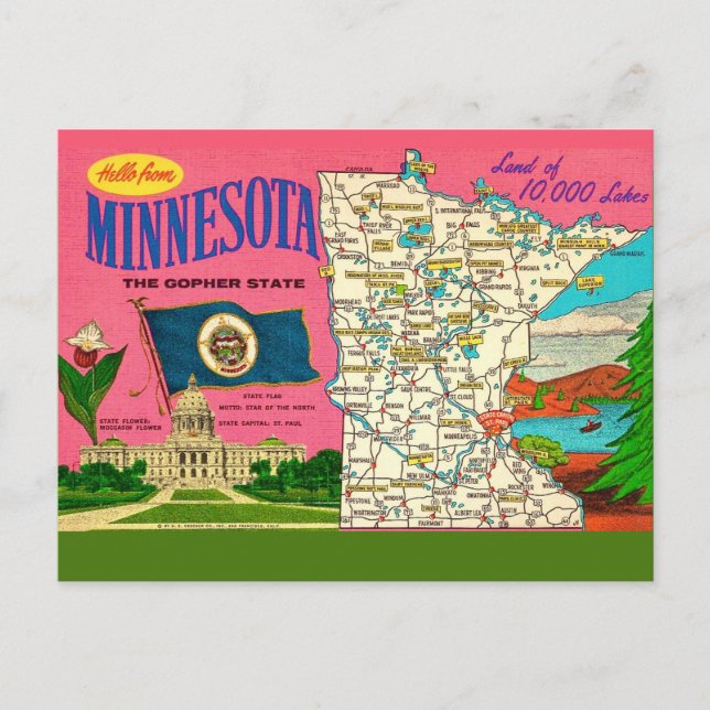  Minnesota Lakes Map Postcard  (Front)