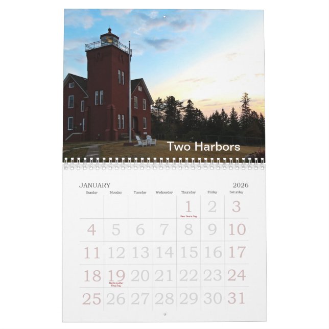Minnesota Lighthouses Calendar (Jan 2026)