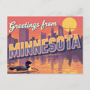 Minnesota Loon and City Skyline Postcard