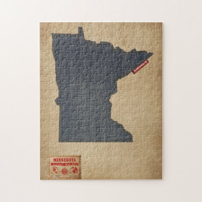 Minnesota Map Denim Jeans Style Jigsaw Puzzle (Vertical)