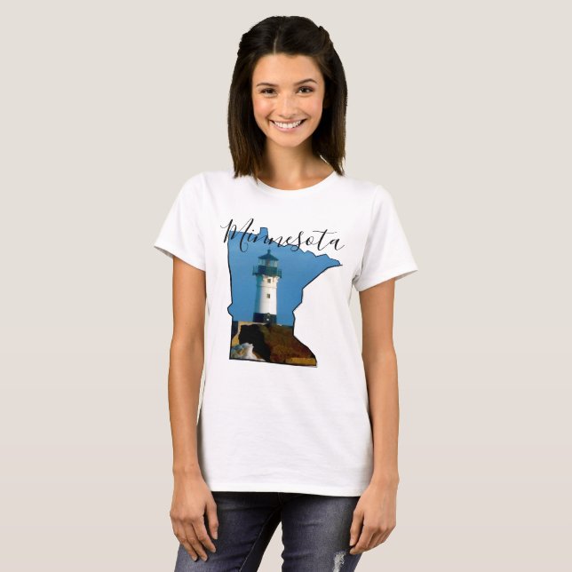 Minnesota Map with Lighthouse T-Shirt (Front Full)