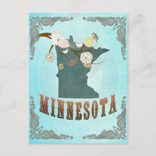 Minnesota Map With Lovely Birds Postcard (Front)