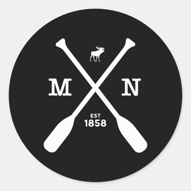 Minnesota Moose And Paddles 1858 Midwest Classic Round Sticker (Front)