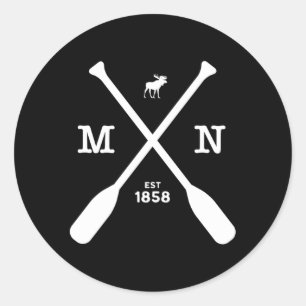 Minnesota Moose And Paddles 1858 Midwest Classic Round Sticker