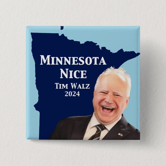 Minnesota Nice Tim Walz 2 Inch Square Button (Front)