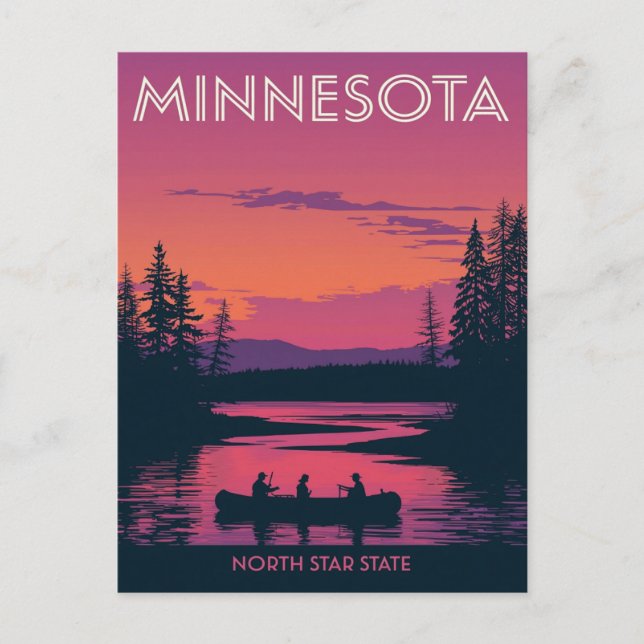 Minnesota North Star State Canoeing Sunset Postcard (Front)