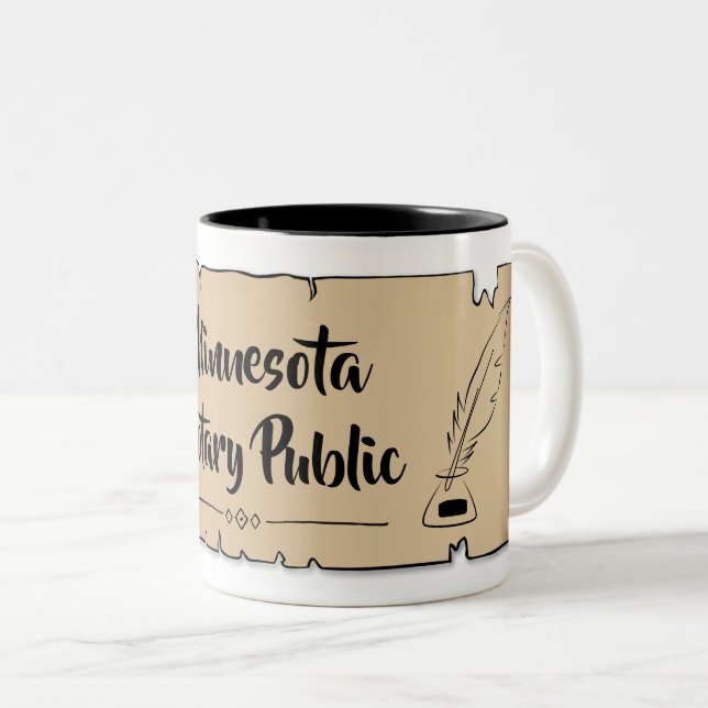 Minnesota Notary Public Scroll Feather Quill Two-Tone Coffee Mug (Front Right)