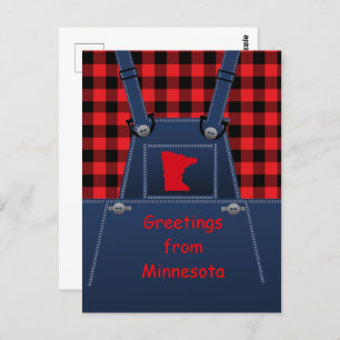Minnesota Overalls Buffalo Plaid Postcard