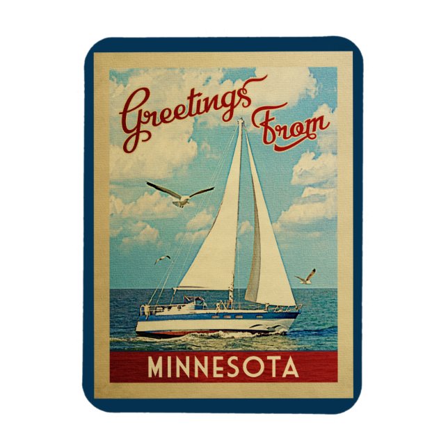 Minnesota Sailboat Vintage Travel Magnet (Vertical)