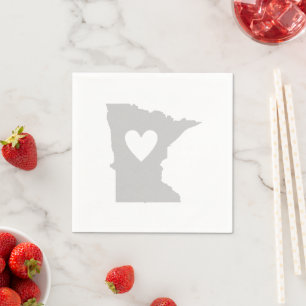 Minnesota Shaped Grey Heart Cutout Paper Party Napkin