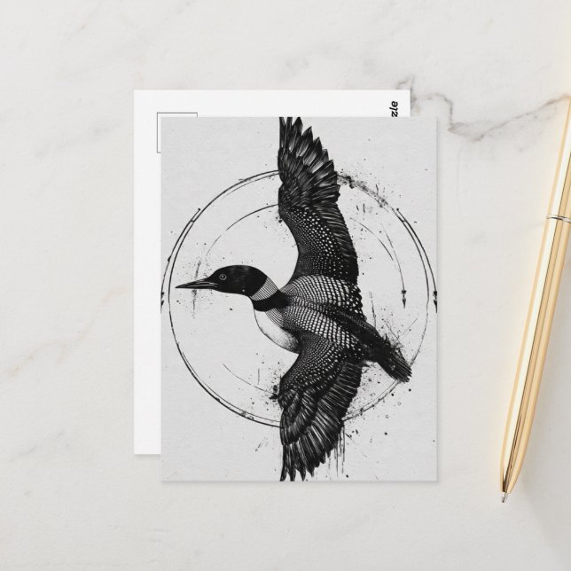 Minnesota State Bird Loon in Flight Postcard (Front/Back In Situ)
