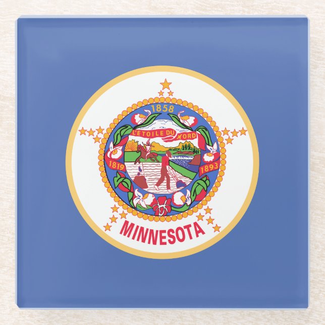 Minnesota State Flag Glass Coaster (Front)