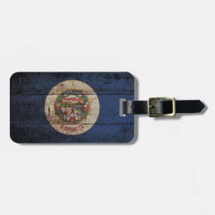 Minnesota State Flag on Old Wood Grain Luggage Tag