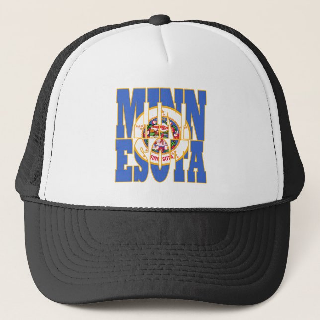 Minnesota state flag text trucker hat (Front)