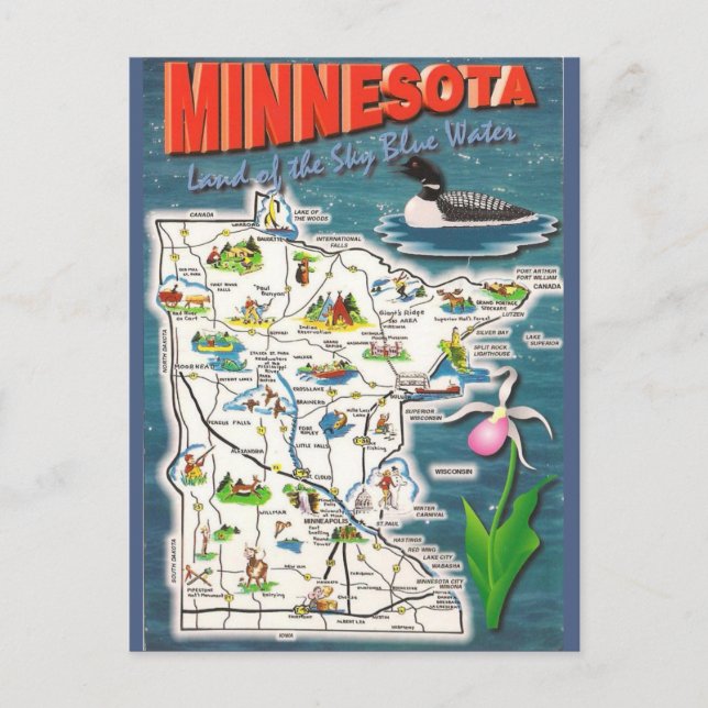 Minnesota State  Map Postcard (Front)