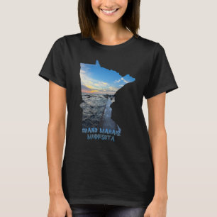 Minnesota State Outline Grand Marais Sunset T-Shirt