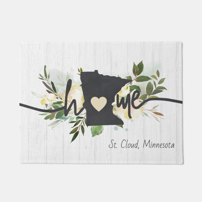 Minnesota State Personalized Your Home City Rustic Doormat (Front)