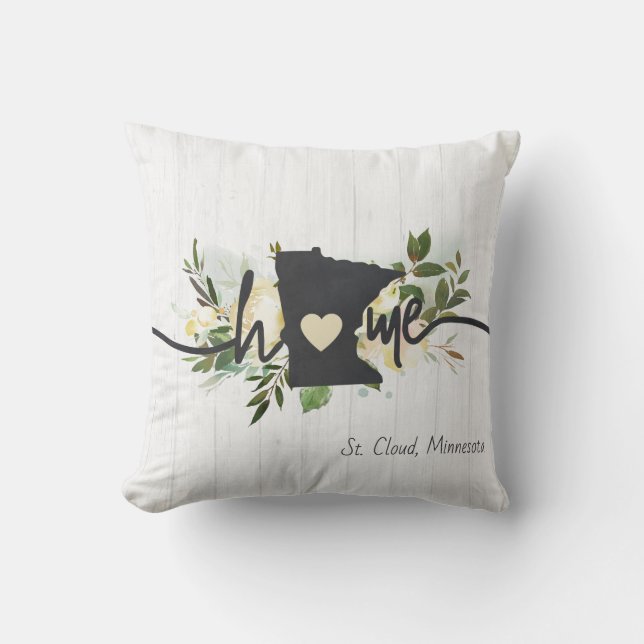 Minnesota State Personalized Your Home City Rustic Throw Pillow (Front)