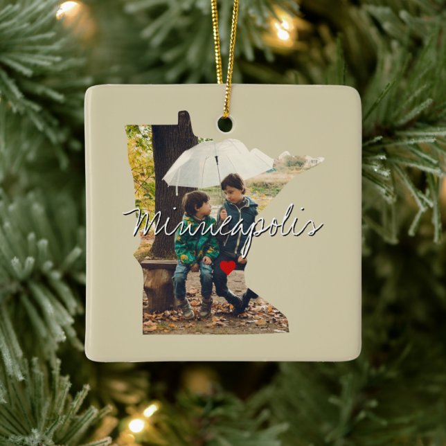 Minnesota State Photo insert and town name Ceramic Ornament (Tree)