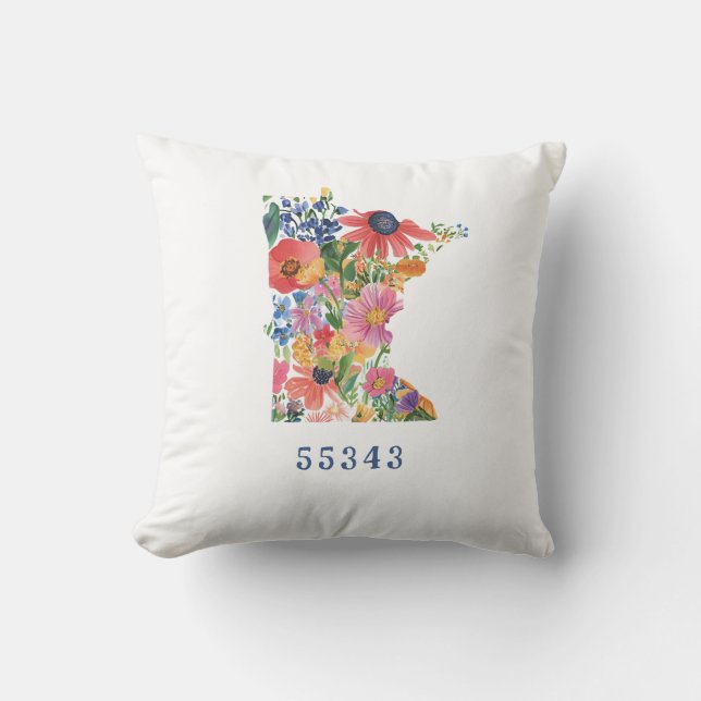 Minnesota State Pillow with Floral Silhouette (Front)