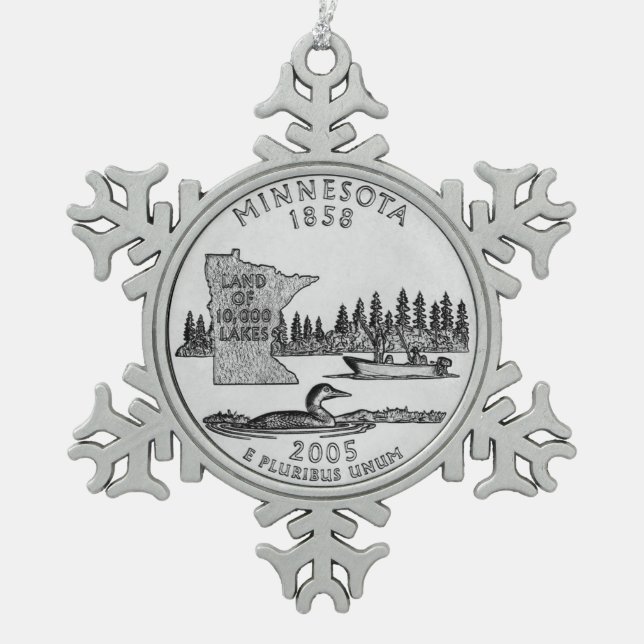 Minnesota State Quarter Snowflake Pewter Christmas Ornament (Front)