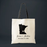 Minnesota Wedding Welcome Tote Bag<br><div class="desc">Welcome out of town wedding guests with a bag full of snacks and treats personalized with the state where you're getting married and the bride and groom's names and wedding date. Click Customize It to move the heart to show any city or location on the state map. Use the design...</div>