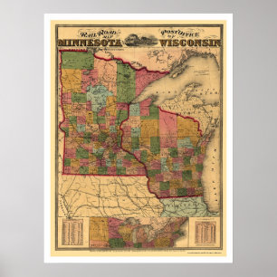 Minnesota & Wisconsin Railroad Map 1871 Poster