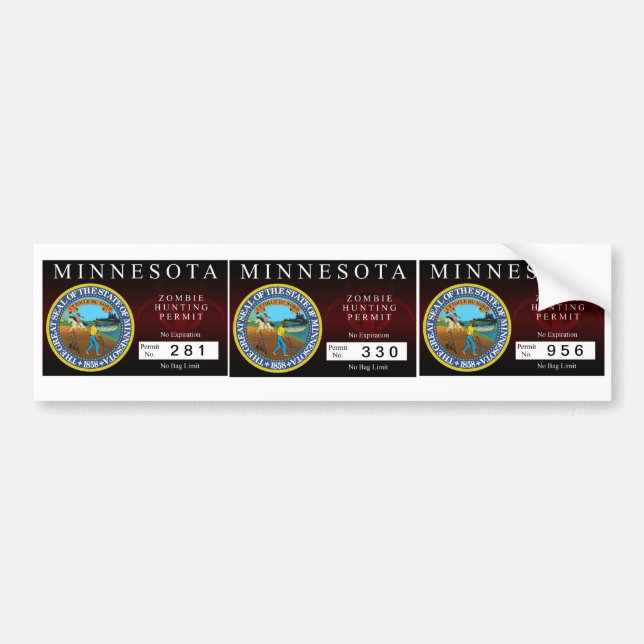 Minnesota Zombie Hunting Permit Bumper Sticker (Front)