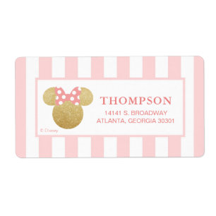 Minnie Baby Shower Pailleté Or et Rayures Roses